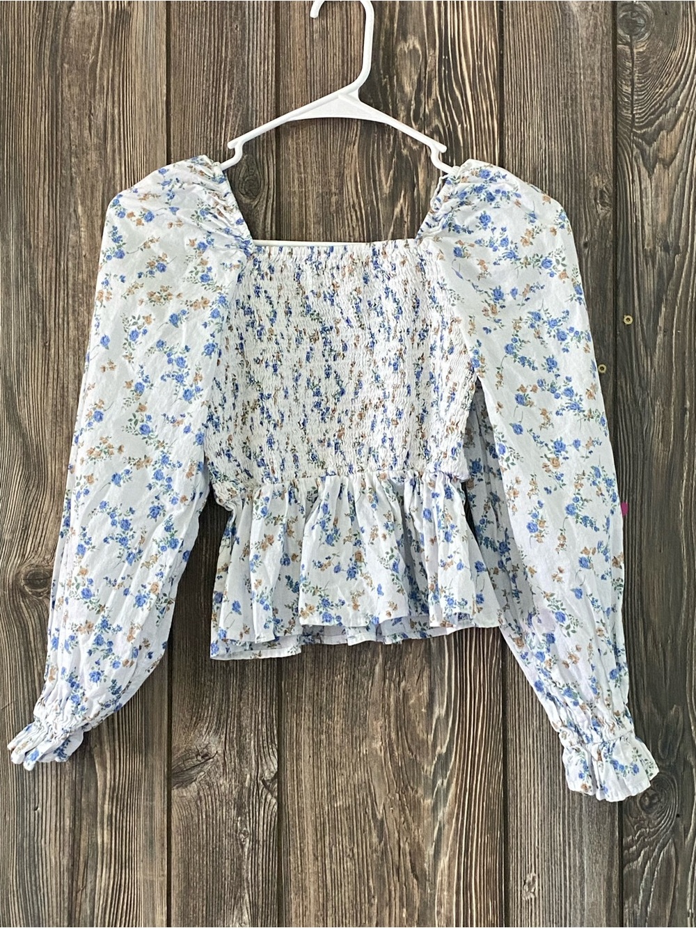 Dizzy Blue Floral Smocked Peplum Blouse